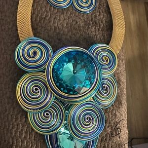 Colorful Statement Necklace with Blue Gem